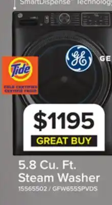 Leon's GE Carbon Graphite Smart Steam Front Load Washer with SmartDispense (5.8 cu.ft) - GFW655SPVDS offer