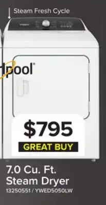 Leon's Whirlpool White Electric Steam Dryer with Moisture Sensing (7.0 Cu.Ft.) - YWED5050LW offer