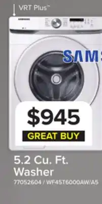 Leon's Samsung White Front Load Washer with Shallow Depth (5.2 Cu.Ft) - WF45T6000AW/A5 offer