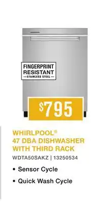 Leon's Whirlpool 24 Fingerprint Resistant Stainless Steel Dishwasher with 3rd Rack (47 dBA) - WDTA50SAKZ offer