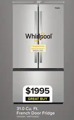 Leon's Whirlpool 36 31 Cu. Ft. Fingerprint Resistant Stainless Steel Refrigerator - WRFF3336SZ offer