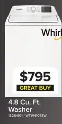 Leon's Whirlpool White Top Load Washer (4.8 Cu. Ft. IEC) - WTW4107SW offer