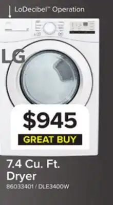 Leon's LG White Front Load Dryer with Ultra Large Capacity (7.4 Cu.Ft) - DLE3400W offer