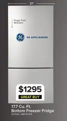 Leon's GE 31.25 17.7 Cu. Ft. Fingerprint Resistant Stainless Steel Bottom-Freezer Refrigerator - GBE17HYRFS offer