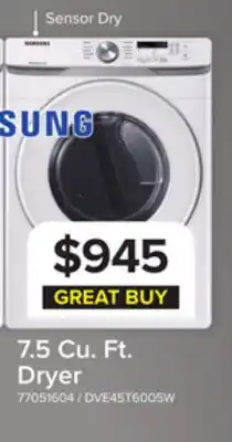 Leon's Samsung White Front Load Electric Dryer with Shallow Depth (7.5 Cu.Ft) - DVE45T6005W/AC offer