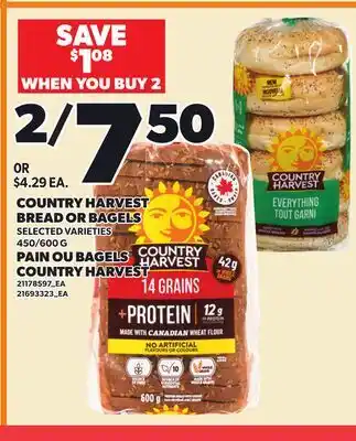 Independent City Market COUNTRY HARVEST BREAD OR BAGELS, 450/600 G offer