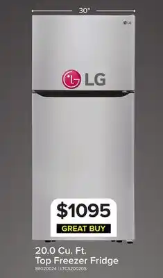 Leon's LG 30 20 Cu. Ft. Stainless Steel Top-Freezer Refrigerator - LTCS20020S offer