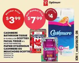 Independent City Market CASHMERE BATHROOM TISSUE, 8 = 16 ROLLS, OR SCOTTIES FACIAL TISSUE, 6'S offer