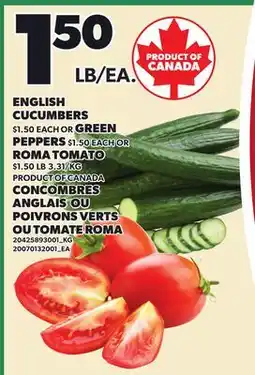 Independent City Market ENGLISH CUCUMBERS OR GREEN PEPPERS OR ROMA TOMATO offer