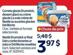 Walmart Nestlé Drumstick or Real Dairy confectioneries or tubs or Del Monte novelties offer