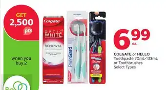 Rexall COLGATE or HELLO Toothpaste 70mL-133mL or Toothbrushes offer