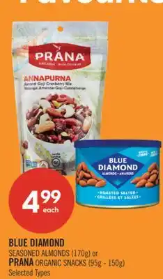 Shoppers Drug Mart BLUE DIAMOND SEASONED ALMONDS (170g) or PRANA ORGANIC SNACKS (95g - 150g) offer