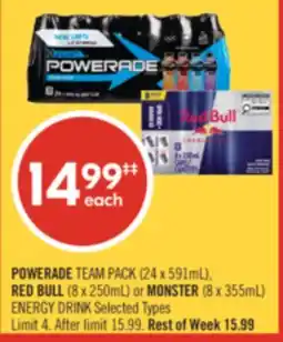 Shoppers Drug Mart POWERADE TEAM PACK (24 x 591mL), RED BULL (8 x 250mL) or MONSTER (8 x 355mL) ENERGY DRINK offer