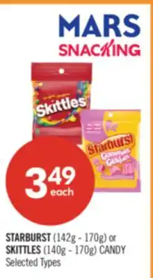 Shoppers Drug Mart STARBURST (142g - 170g) or SKITTLES (140g - 170g) CANDY offer