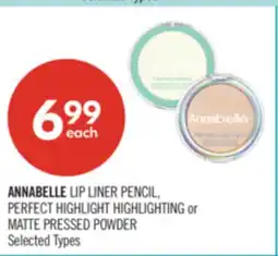 Shoppers Drug Mart ANNABELLE LIP LINER PENCIL, PERFECT HIGHLIGHT HIGHLIGHTING or MATTE PRESSED POWDER offer