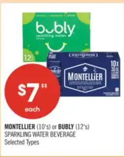 Shoppers Drug Mart MONTELLIER (10's) or BUBLY (12's) SPARKLING WATER BEVERAGE offer