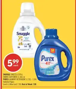 Shoppers Drug Mart SNUGGLE SHEETS (120's), FABRIC SOFTENER (1.16L) or PUREX LAUNDRY DETERGENT (1.75L - 1.94) offer