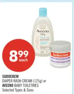 Shoppers Drug Mart SUDOCREM DIAPER RASH CREAM (125g) or AVEENO BABY TOILETRIES offer