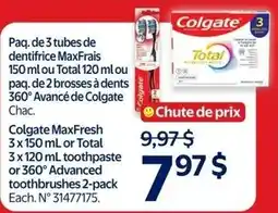 Walmart Colgate MaxFresh or Total toothpaste or 360 Advanced toothbrushes offer