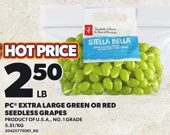 PC extra large green or red seedless grapes