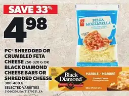 Loblaws PC shredded or crumbled feta cheese or Black Diamond cheese bars or shredded cheese offer