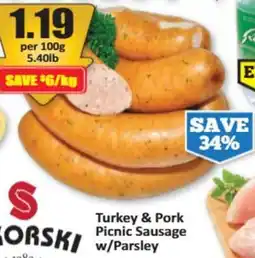 Starsky Turkey & Pork Picnic Sausage W/Parsley offer