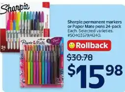 Walmart Sharpie permanent markers or Paper Mate pens offer