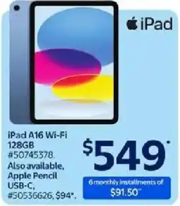 Walmart iPad A16 Wi-Fi 128GB offer