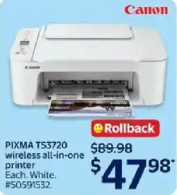 Walmart Canon PIXMA TS3720 wireless all-in-one printer offer