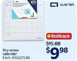 Walmart quartet Dry-erase calendar offer