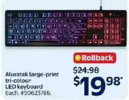 Walmart Aluratek large-print tri-colour LED keyboard offer