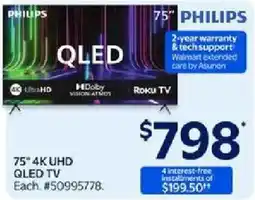 Walmart Philips 75" 4K UHD QLED TV offer
