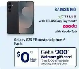 Walmart SAMSUNG Galaxy S25 FE postpaid phone offer