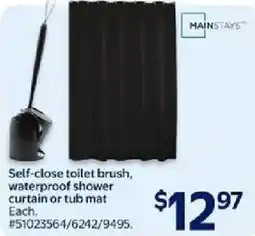 Walmart MAINSTAYS Self-close toilet brush, waterproof shower curtain or tub mat offer