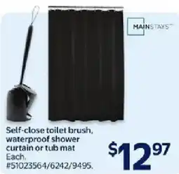 Walmart MAINSTAYS Self-close toilet brush, waterproof shower curtain or tub mat offer