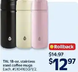 Walmart TAL 18-oz. stainless steel coffee mugs offer