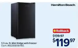Walmart Hamilton Beach 3.3-cu. ft. Mini fridge with freezer offer