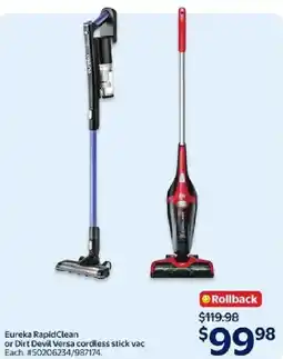 Walmart Eureka RapidClean or Dirt Devil Versa cordless stick vac offer