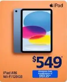 Walmart iPad A16 Wi-Fi 128GB offer