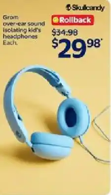 Walmart Skullcandy Grom over-ear sound isolating kid's headphones offer
