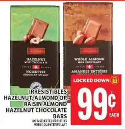 Food Basics Irresistibles Hazelnut, Almond or Raisin Almond Hazelnut Chocolate Bars offer