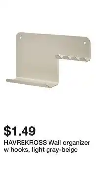 IKEA HAVREKROSS Wall organizer w hooks, light gray-beige offer