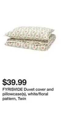 IKEA FYRISVIDE Duvet cover and pillowcase(s), white/floral pattern, Twin offer