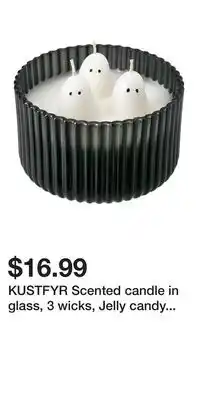 IKEA KUSTFYR Scented candle in glass, 3 wicks, Jelly candy ghost/black/white offer