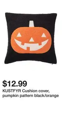 IKEA KUSTFYR Cushion cover, pumpkin pattern black/orange offer