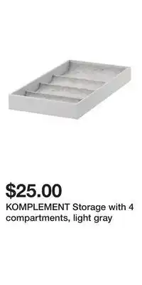IKEA KOMPLEMENT Storage with 4 compartments, light gray offer