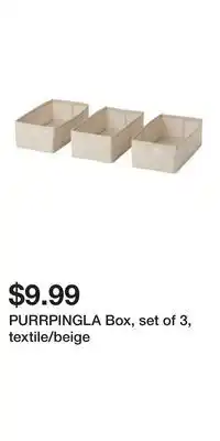 IKEA PURRPINGLA Box, set of 3, textile/beige offer