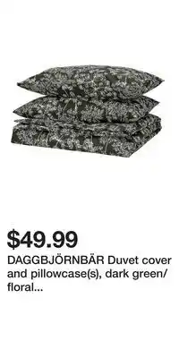 IKEA DAGGBJÖRNBÄR Duvet cover and pillowcase(s), dark green/floral pattern, Full/Queen (Double/Queen) offer