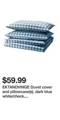 IKEA EKTANDVINGE Duvet cover and pillowcase(s), dark blue white/check, Full/Queen (Double/Queen) offer