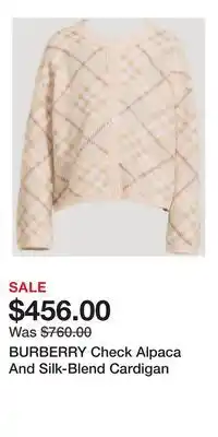 Holt Renfrew BURBERRY Check Alpaca And Silk-Blend Cardigan offer